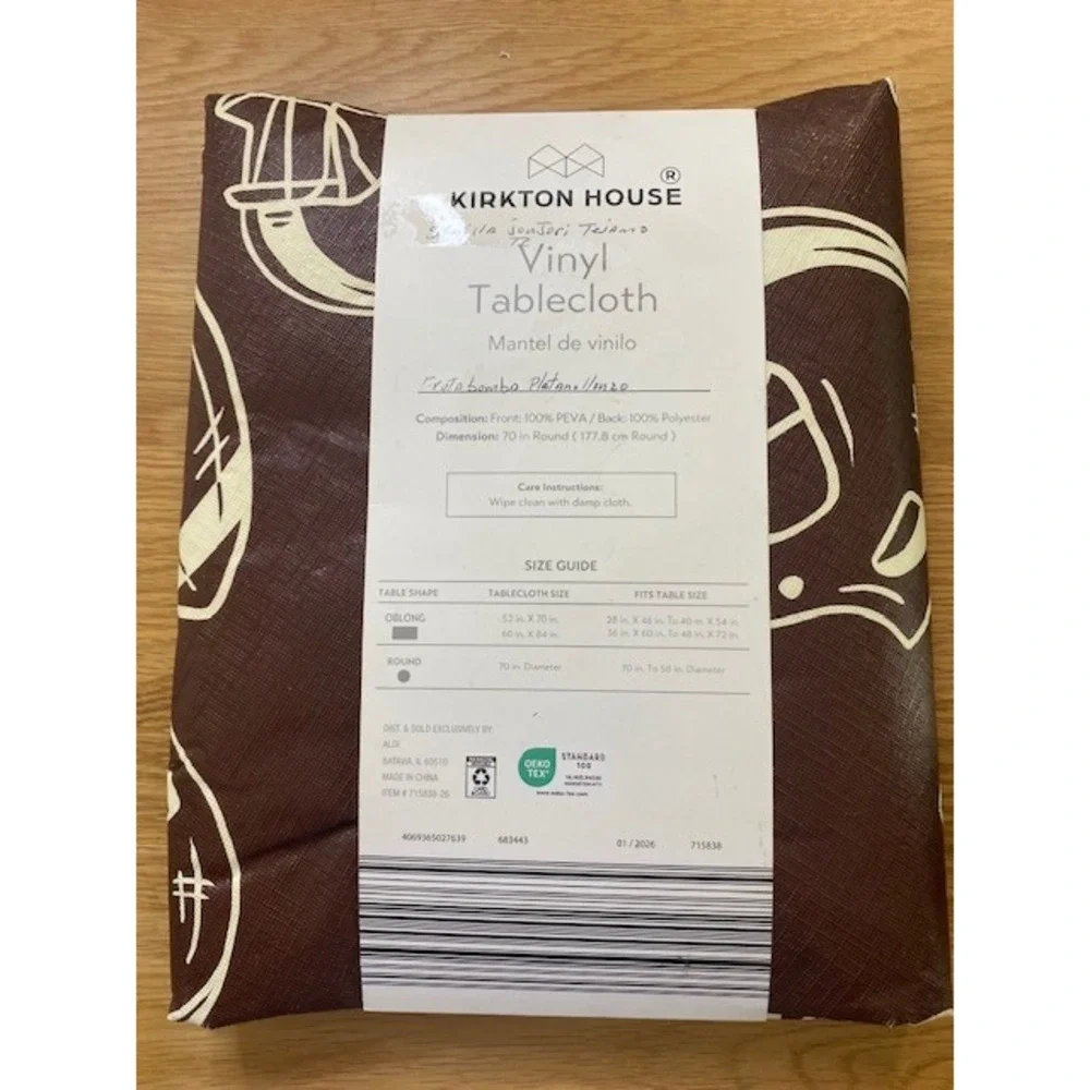 Kirkton House Football Vinyl Tablecloth Round 70 in Brown New Sports Game Day
